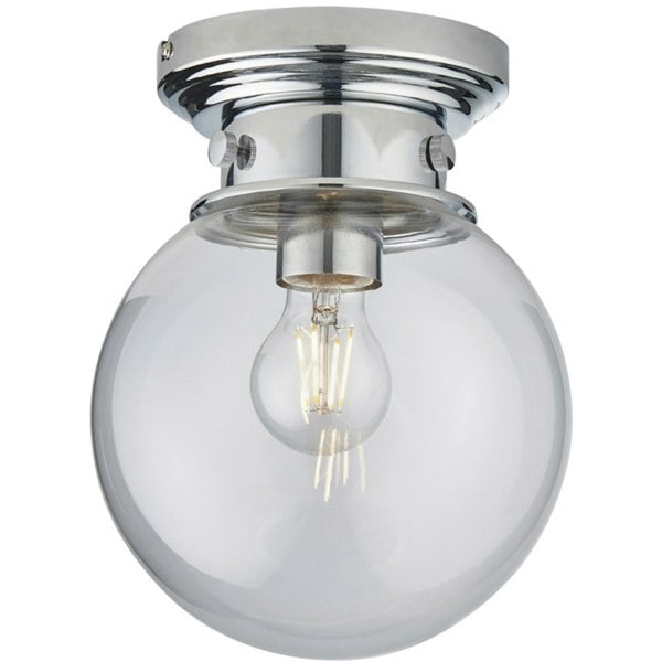 Decorative Flush Bathroom Ceiling Light Fitting - Clear Glass Shade - Dimmable