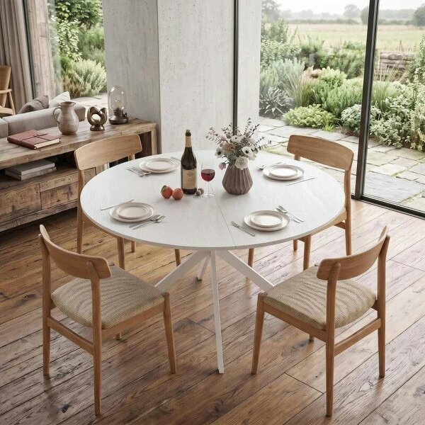 Dining Table for 4, 120 cm Industrial Kitchen Table with Wood Effect Tabletop and Steel Legs, White