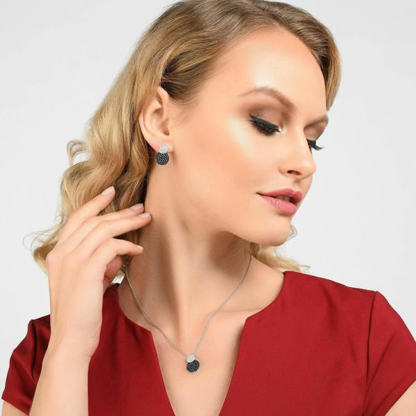 Sterling Silver Black and White Pendant Necklace for Women - namana.london