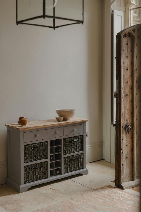 Statement Furniture Florence Wooden Sideboard with Wine Rack, 3 Drawers and Storage Baskets