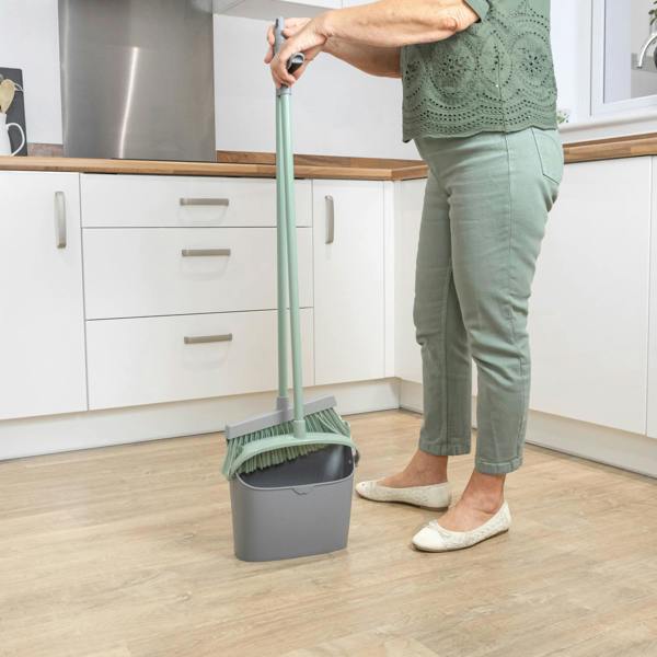 JVL Long Handle Lobby Dust Pan And Brush Set - Grey