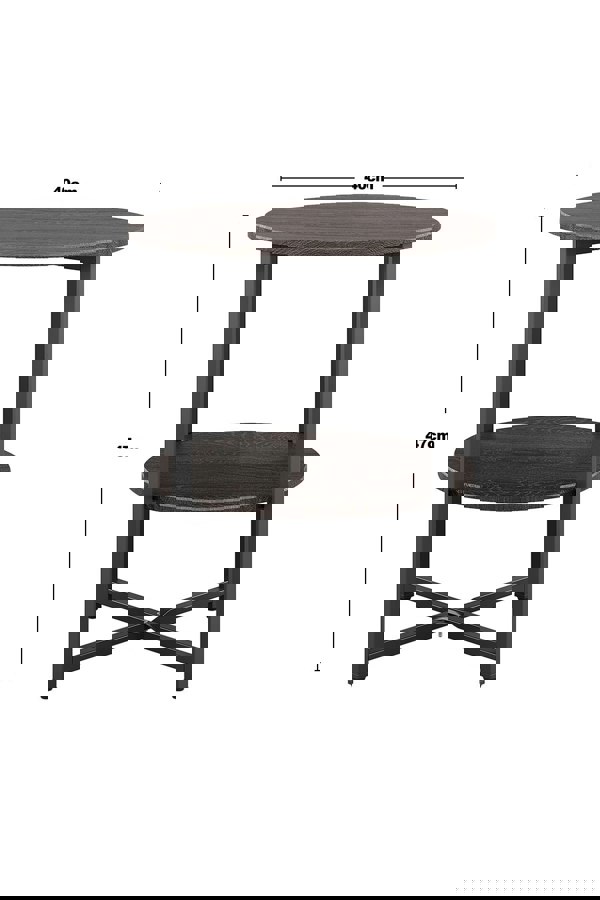 Living and Home Walnut Colored Small Round Coffee Table with 2 Tier