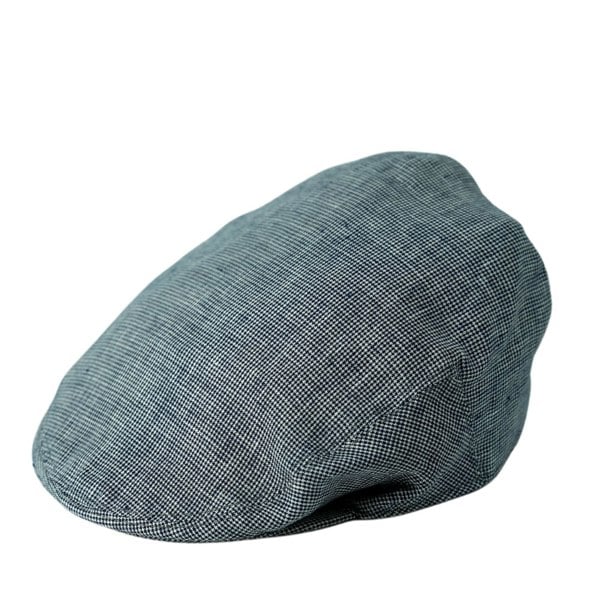 Gamble & Gunn Connor Baird McNutt Irish Linen Blue Dogtooth Flat Cap