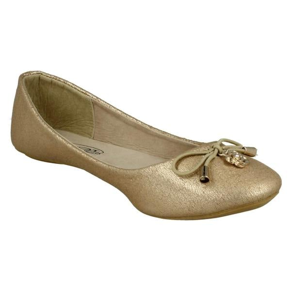 Spot On Ladies Spot On Flat Ballerina Metal Flower Attachment Bow