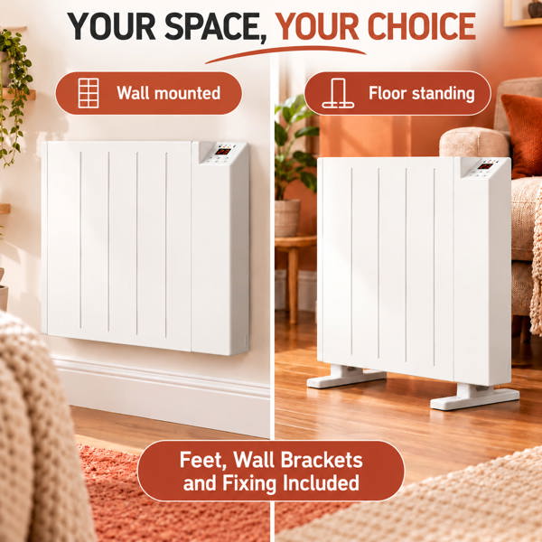 MYLEK Electric Radiator Panel Heater WIFI Smart APP Eco 1000W Bathroom Safe Wall Mounted Timer Thermostat