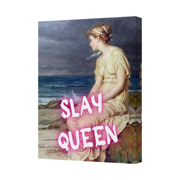 Benjamin Tate Design Slay Queen Canvas Wall Art Print With Pink Graffiti Text