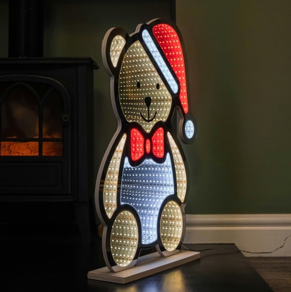 Samuel Alexander 60cm Light up Teddy Bear in Santa Hat Christmas Infinity Decoration with LEDs