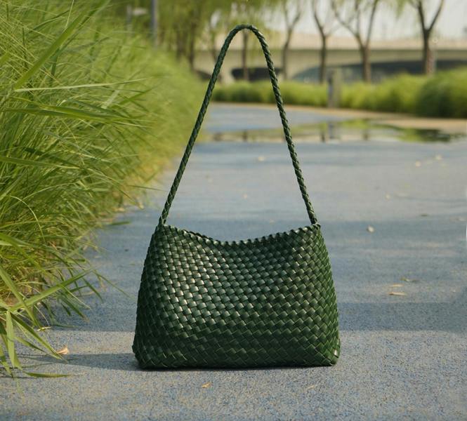 RIMINI Hand Weaving Vegan Leather Shoulder Bag 'Suzy' - Green