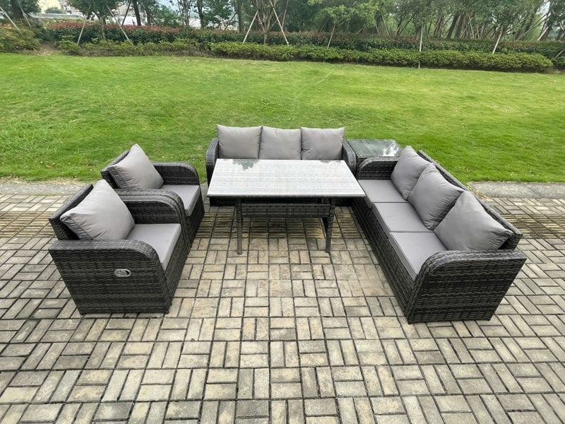 Fimous 6 Piece Rattan Garden Furniture Set with Patio Sofa Rectangular Dining Tablel Side Table Indoor Conservatory Patio Set