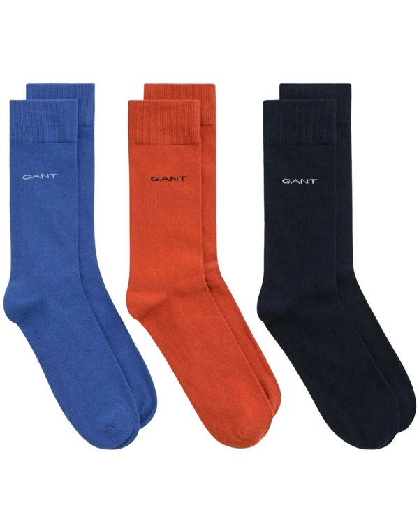 GANT 3-Pack Soft Cotton Socks, Blue/Orange/Black