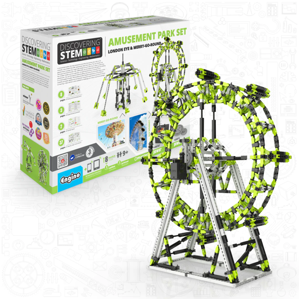 Engino STEM Amusement Park Set: London Eye and Merry Go Round