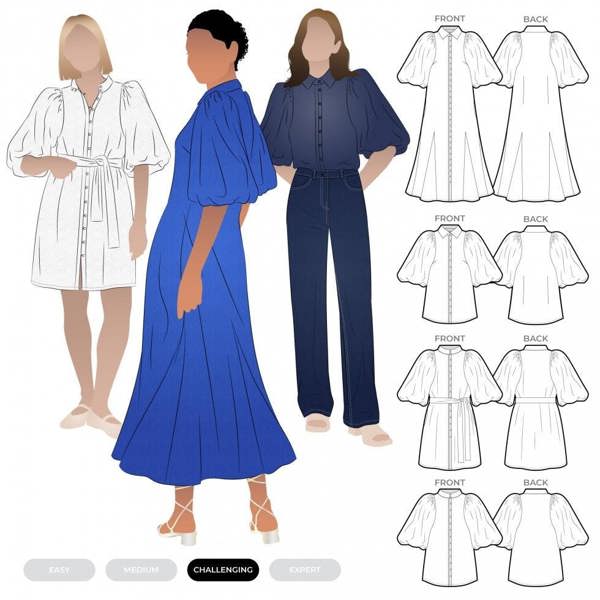Style Arc Sewing Pattern Dallas Shirt & Dress - Tops, Shirts, Dresses for Women - Advanced