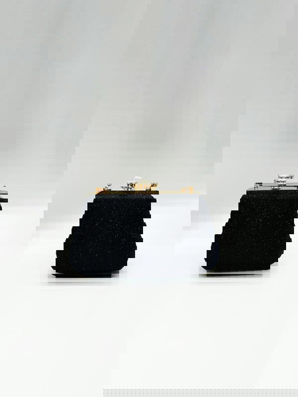 SVNX Ruched Jewel Clutch Bag In Black