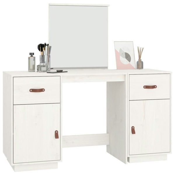 Berkfield Dressing Table Set with a Mirror White Solid Wood Pine