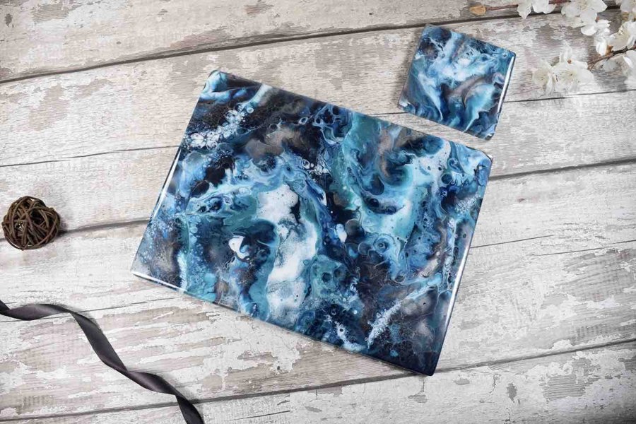 Kate Chesters Art Blue Silver Placemat and Drinks Coaster Set - Heat Safe