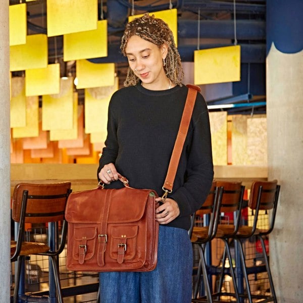 Paper High Personalised Brown Leather Satchel Bag