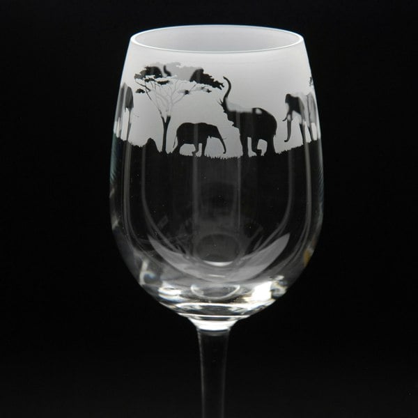 Glyptic Glass Art Elephant Crystal Wine Glass - Hand Etched/Engraved Gift