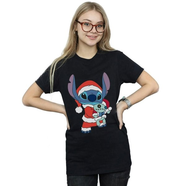 Disney Womens/Ladies Lilo And Stitch Stitch Christmas Cotton Boyfriend T-Shirt - Black