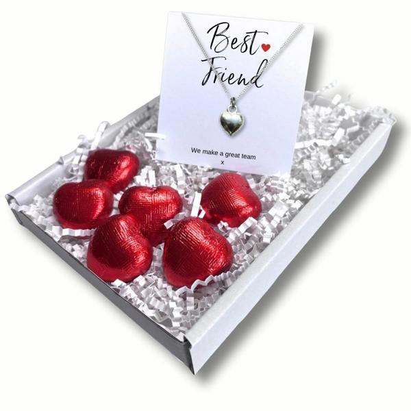Aye Do Gifts Best Friend Gift Box, Silver Heart Necklace & Chocolate Treats
