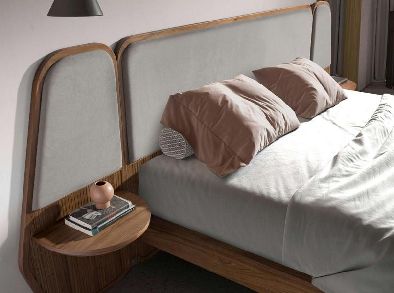 Angel Cerdá Bed Walnut and Grey Fabric 7175