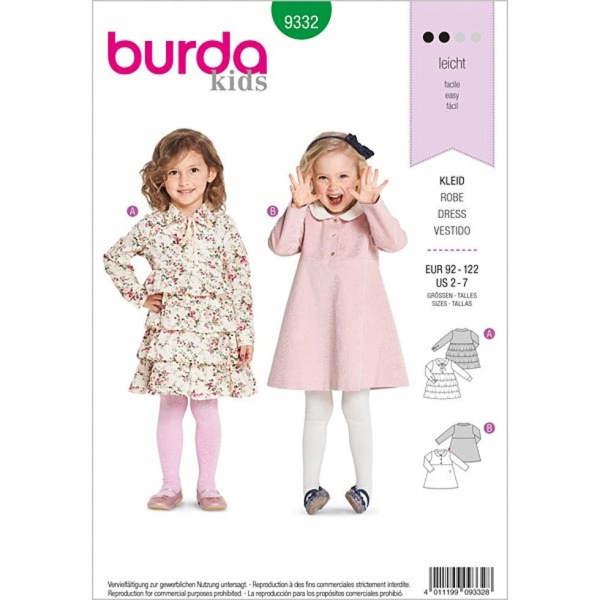 Burda Sewing Pattern 9332 Dresses For Kids, Ages: 2-7 - Easy