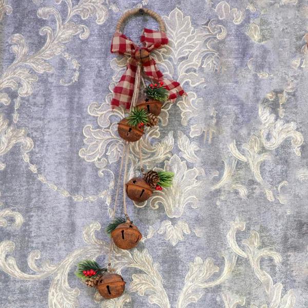 46 cm Rustic Red Hanging Christmas Bell Decoration with Ribbon, Pinecones and Berries for Home Display image 8