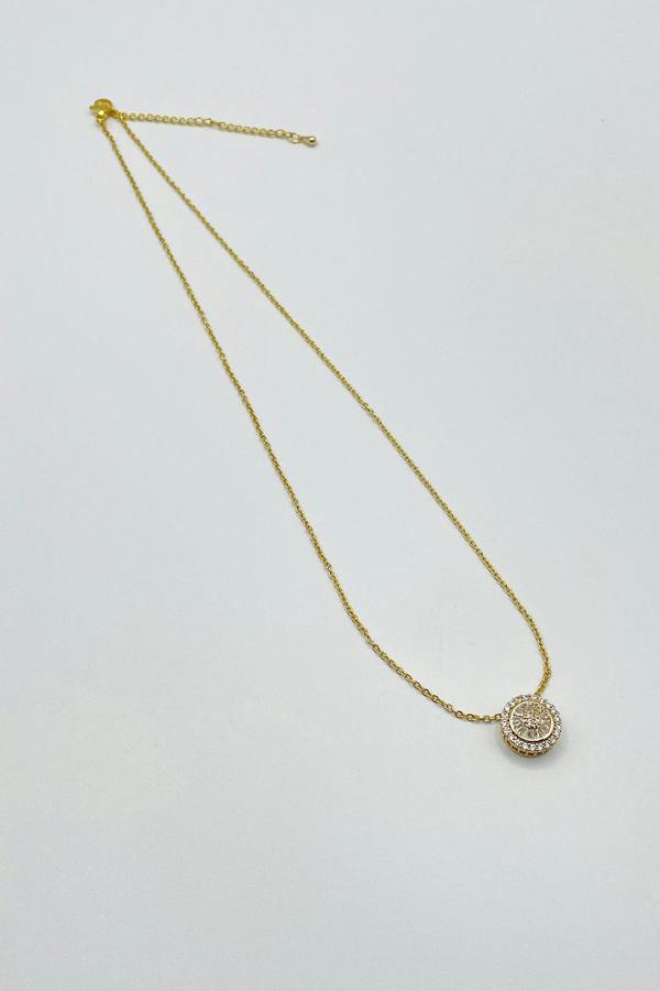 SVNX Diamante Halo Necklace & Earrings Set in Gold with Gift Box