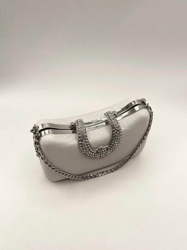 SVNX Shimmer Grab Bag with Double Chain Strap Silver