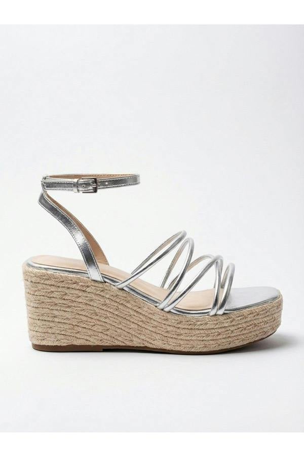 Olivia Womens Strappy Espadrille Platform Sandals - Silver