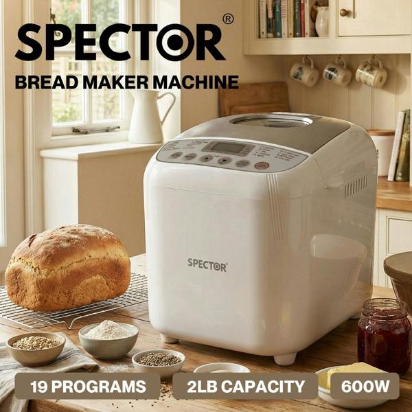 Spector Automatic Bread Maker Machine 2LB 19 in 1 600W Non Stick Stainless Steel