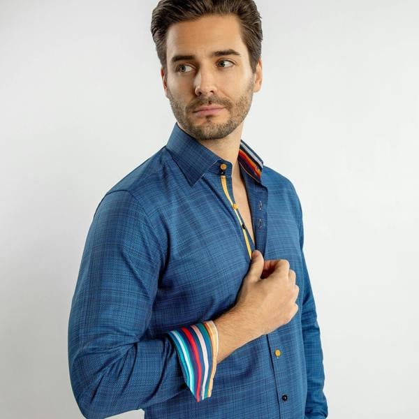 KNITTED  CLASSIC JACQUARD SHIRT WITH MULTICOLOURED STRIPE INSERT - Premium Men's Patterned Shirt by Claudio Lugli | Bold Design, Tailored Fit, Best Printed Shirts