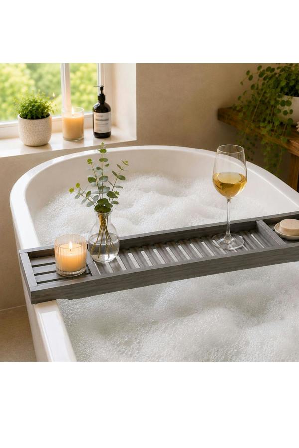 Groundlevel Bamboo Spa Wooden Bath Tray - Grey