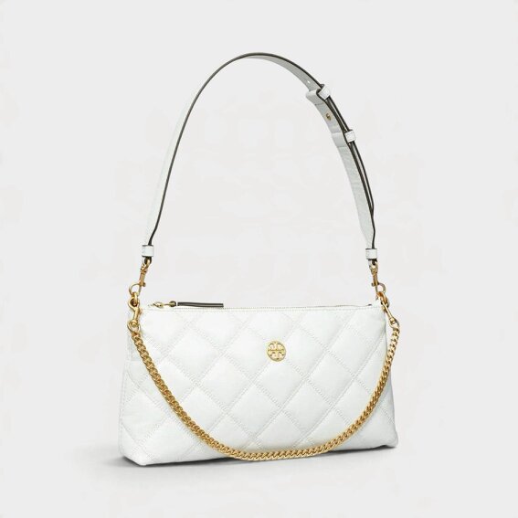Tory Burch Willa Glazed Zip Leather Shoulder Bag White