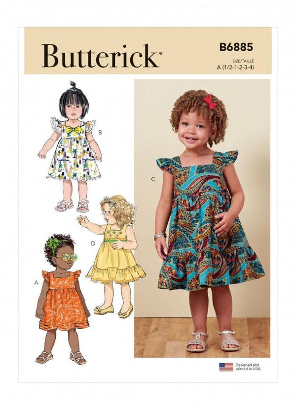 Butterick Sewing Pattern 6885, Dresses for Baby, Kids, A (1/2-1-2-3-4) - Easy