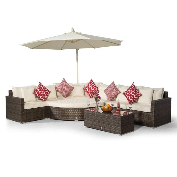 Giardino Santorini L Shape Modular 6 Seat Rattan Corner Sofa Set With Large Coffee Table & Daybed Ottoman