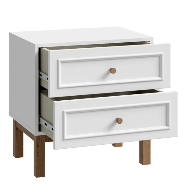 Wyld Haus Thistledown 2 Drawer Bedside Chest Light Grey and Natural Oak Wood