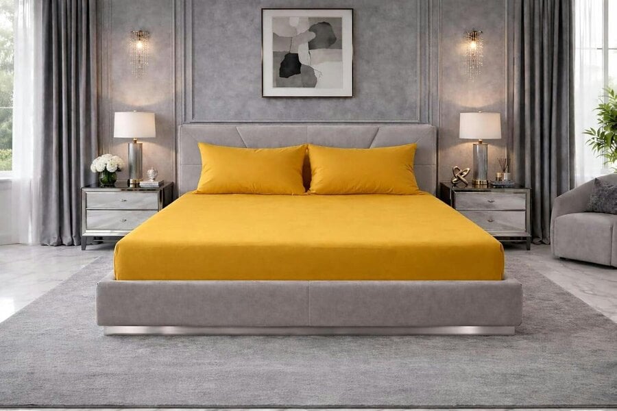 Night Zone Extra Deep Fitted Sheet 40cm – Polycotton Easy Care Bed Sheet - Mustard