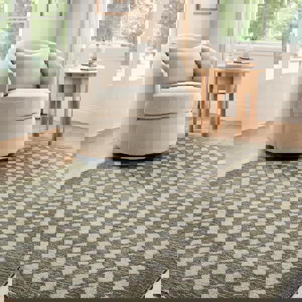 Livabliss Galey Alix Myrtle Avenue-Geometric Green Ivory Brown Diamond Pattern Fringe Rug