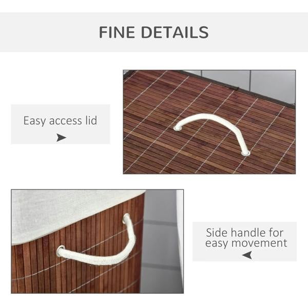 Brown hamper lid with textured top and white cord side handles for easy lifting.
