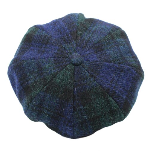Heather Hats & Accessories Harris Tweed Luxury 8-Panel Traditional Tweed Flat Cap, Satin Lining, Outdoor Wear, Blackwatch Navy