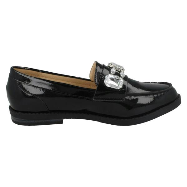 Spot On Ladies Spot On Jewel Trim Vamp Loafer Shoes