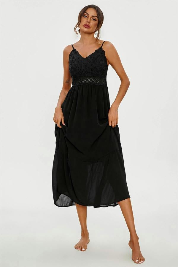 FS Collection Lace Embroidery Anglaise Maxi Slip Dress In Black
