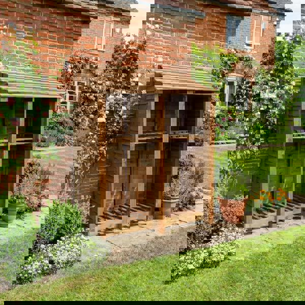 Arbor Garden Solutions Wooden Log Store with Shelf W-146cm, H-126cm or 180cm, D-88cm - Brown Finish