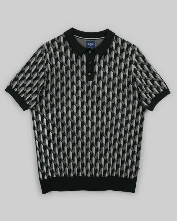 Steel & Jelly Geometric Jacquard Short Sleeve Polo Shirt