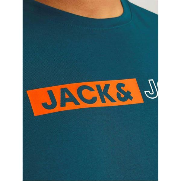 Jack And Jones Mens Cropped Logo Cotton Plus T-Shirt - Deep Teal - 
