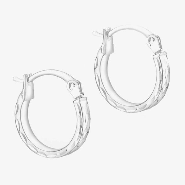 T. H. Baker 9ct White Gold Diamond Cut Hoop Earrings 5.51.1569