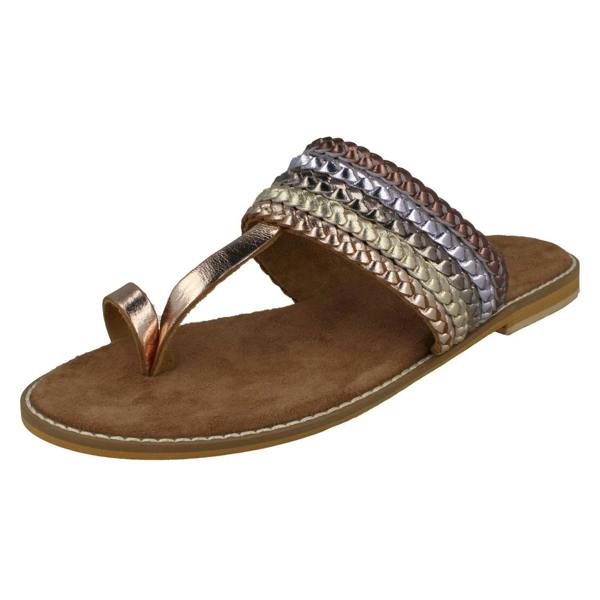Leather Collection Ladies Leather Collection Metallic Toe Loop Sandals F00273