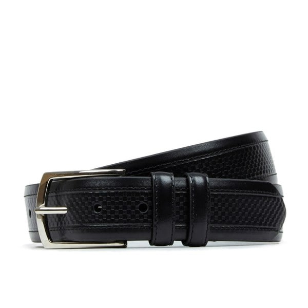 Embassy London Oscar - Black - Men's black stitched leather belt with classic buckle
