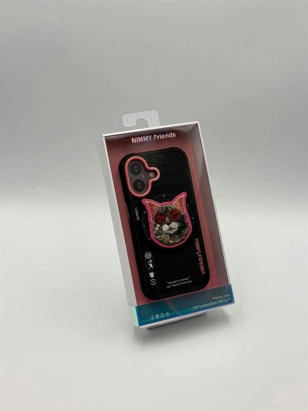 Nimmy Friends Nimmy Glasses Cool Cat Face Case with Detachable MagSafe Grip Stand for iPhone 17 6.3" Black Pink - N-YJKM-CXZJ-IP17-018