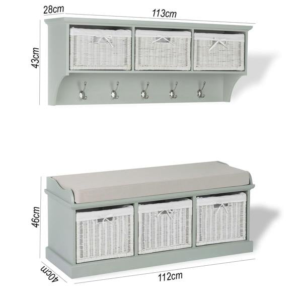 Statement Furniture Tetbury Large Hallway Set with Storage Baskets and Cushion Seat